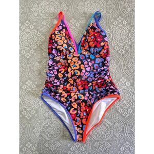 Popvil Womens Multicolor Leopard Print One Piece Swimsuit NWT Size L